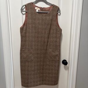 Vintage Talbots‎ size 12 Brown Wool Tweed Plaid Shift Dress Jumper Sheath
